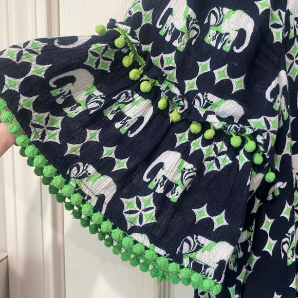 Crown & Ivy M Navy & Green Elephant Print Bell Sleeve Shift Dress Excellent - Picture 3 of 4